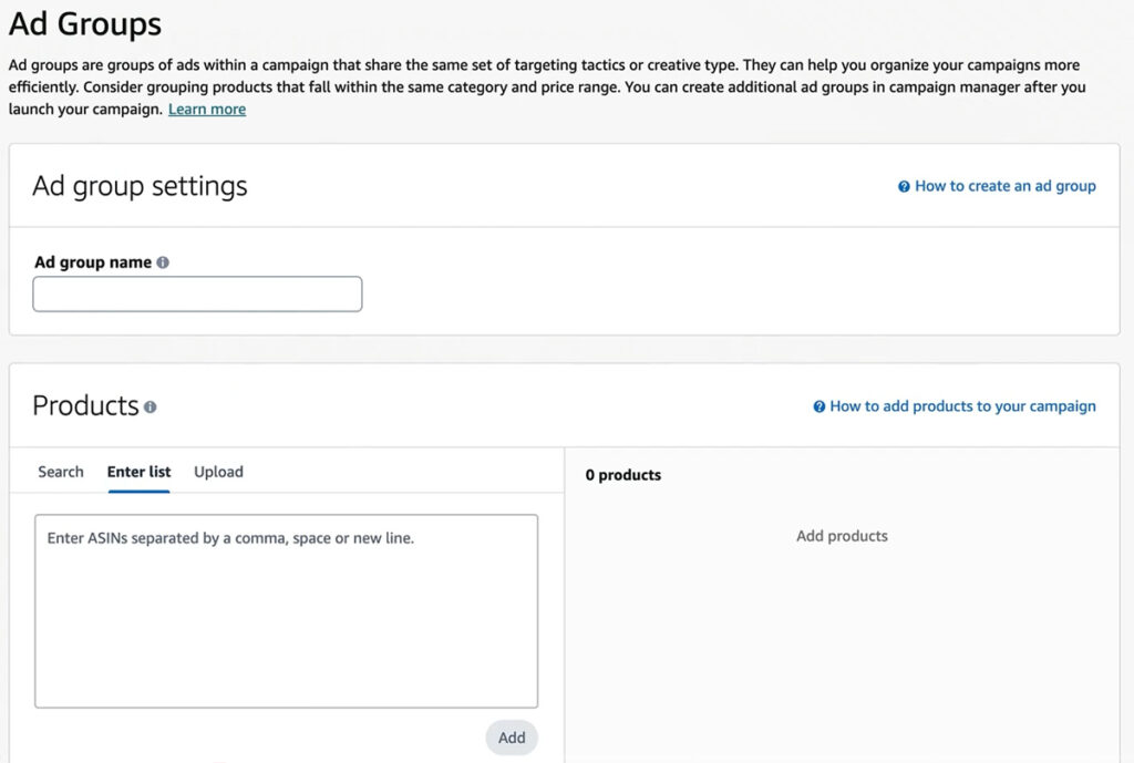 Amazon PPC - Create Ad Group and Add Products