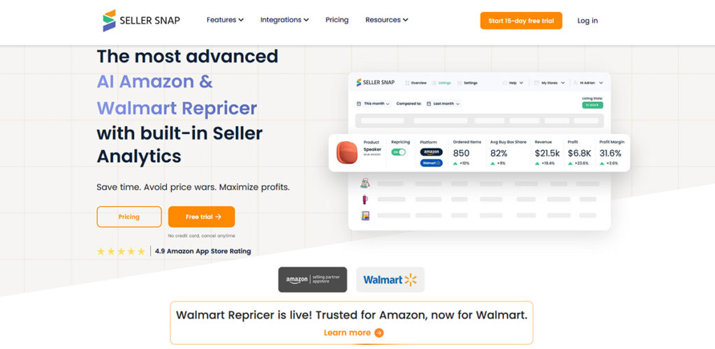 AI Repricer for Amazon and Walmart Seller Snap
