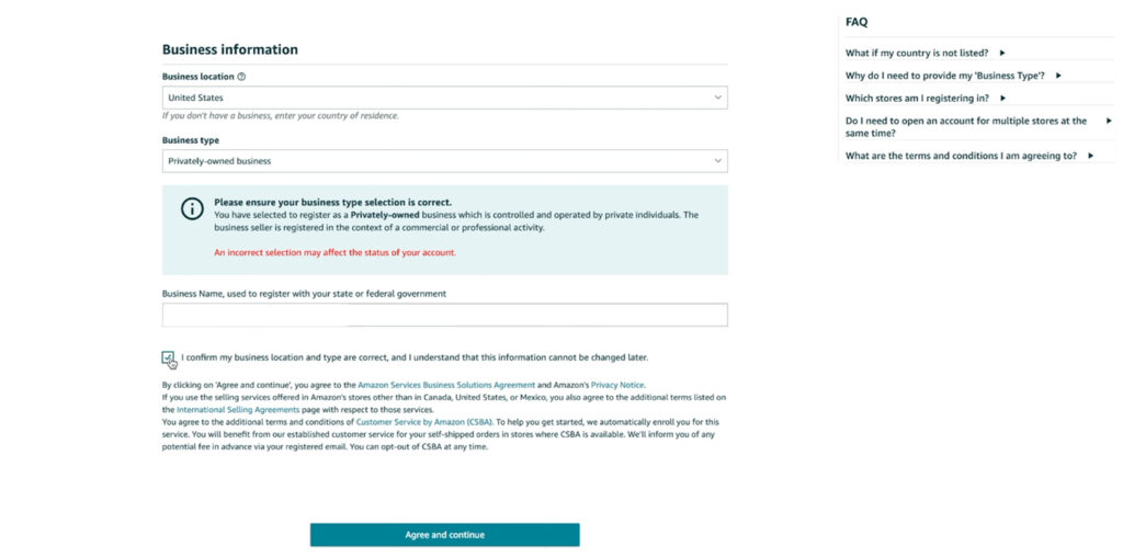 Amazon Seller Account Signup Form