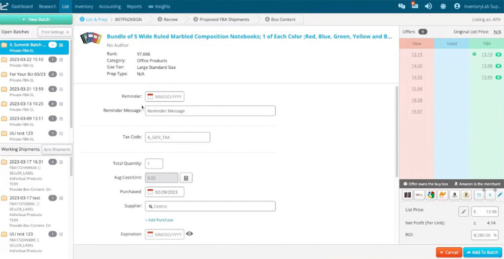InventoryLab Amazon FBA Management Tool