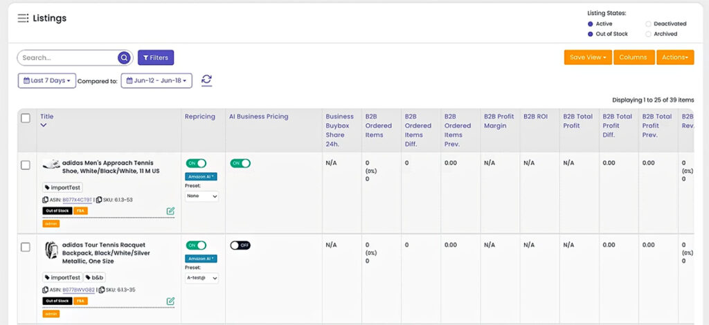 Seller Snap Amazon Repricing Software Dashboard
