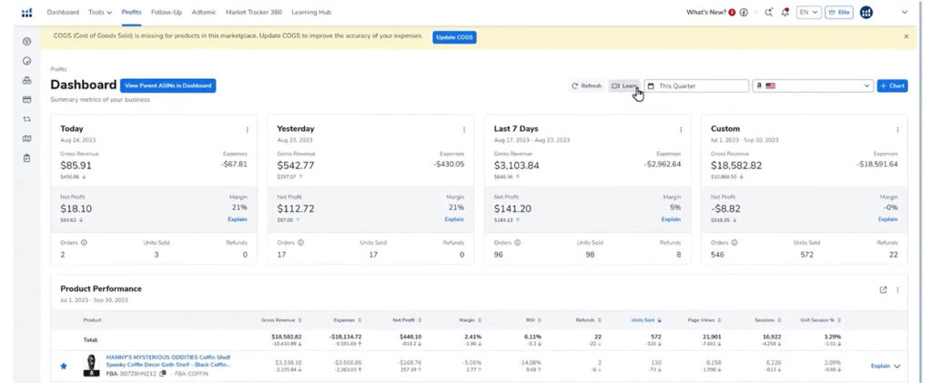 Helium 10 Amazon Analytics Dashboard