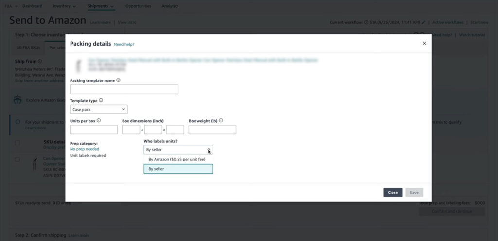 Amazon FBA Shipment - Packing Details