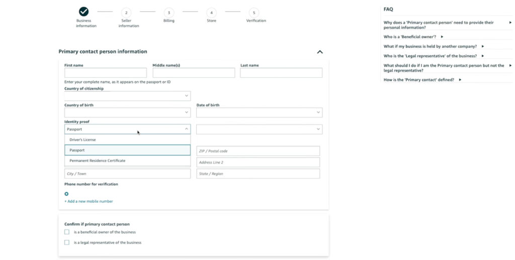 How to Create an Amazon Seller Account - Personal Information