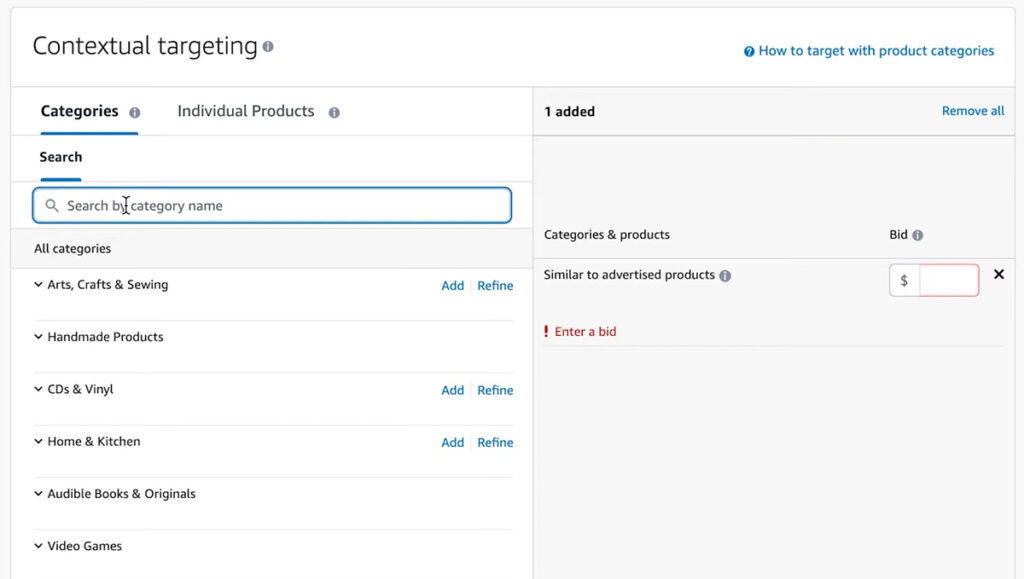 Amazon Display Ads - Contextual Targeting Settings