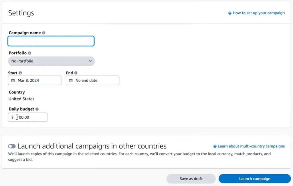 Sponsored Products on Amazon - Campaign Settings