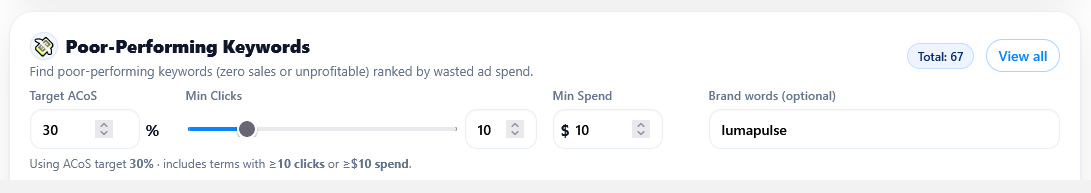 Amazon Search Term Report Analyzer - Settings