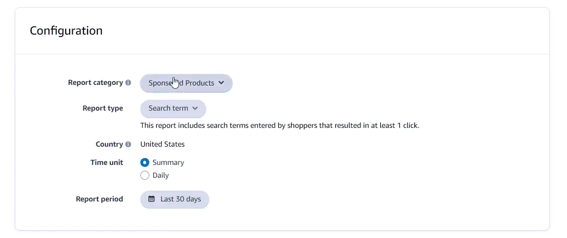 Amazon Search Term Report - Configuration