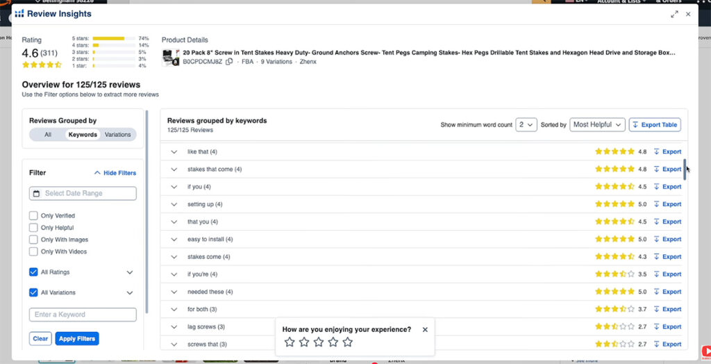 Helium 10 Chrome Extension - Review Insights Tool