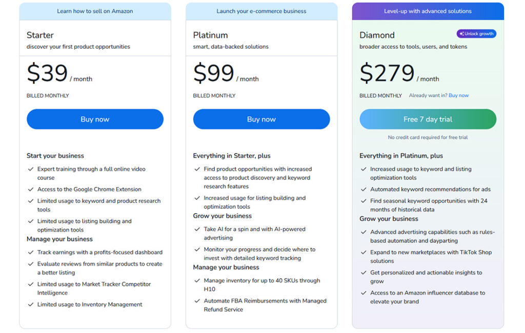 Jungle Scout vs Helium 10 - Monthly Pricing