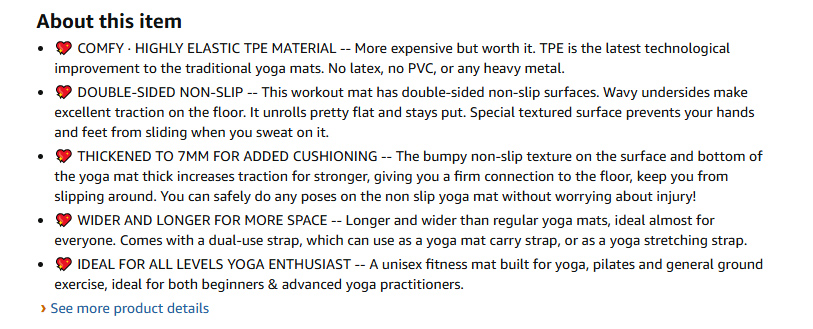 An example of optimized bullet points that highlight benefits and include secondary keywords
