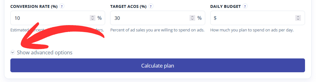 Free Amazon PPC Tool - Advanced Settings