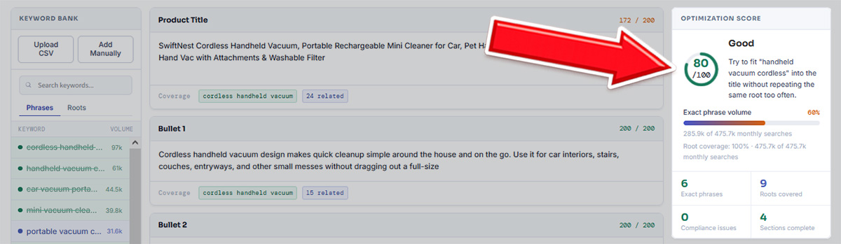 Amazon Listing Builder Optimization Score