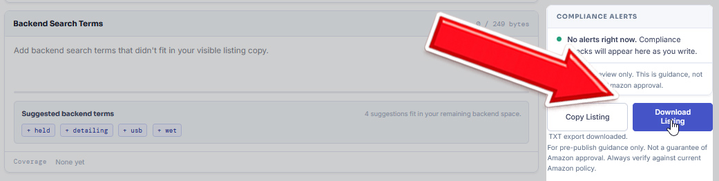 Amazon Product Page Builder - Export Listing