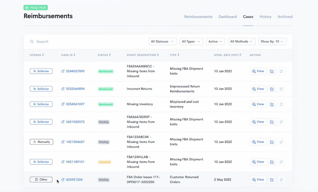 Sellerise Reimbursement Dashboard