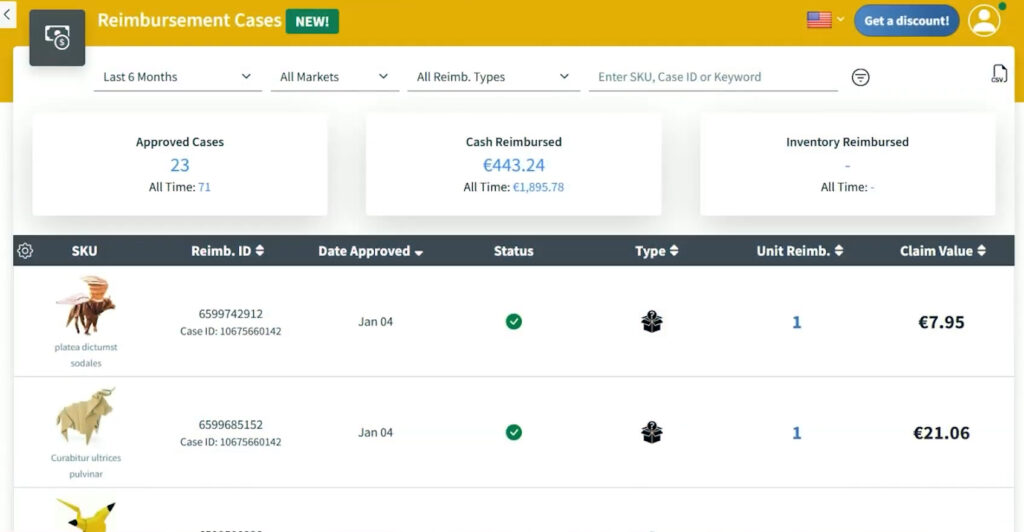 Shopkeeper Reimbursements Page screenshot